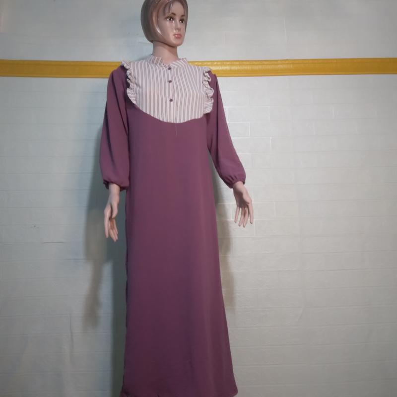 dres jumbo kain crinkle mix motif ld 120cm dengan tali pinggang yg panjang dan bawahan mayung standar Busui Gamis Muslim Wanita Kombinasi 6