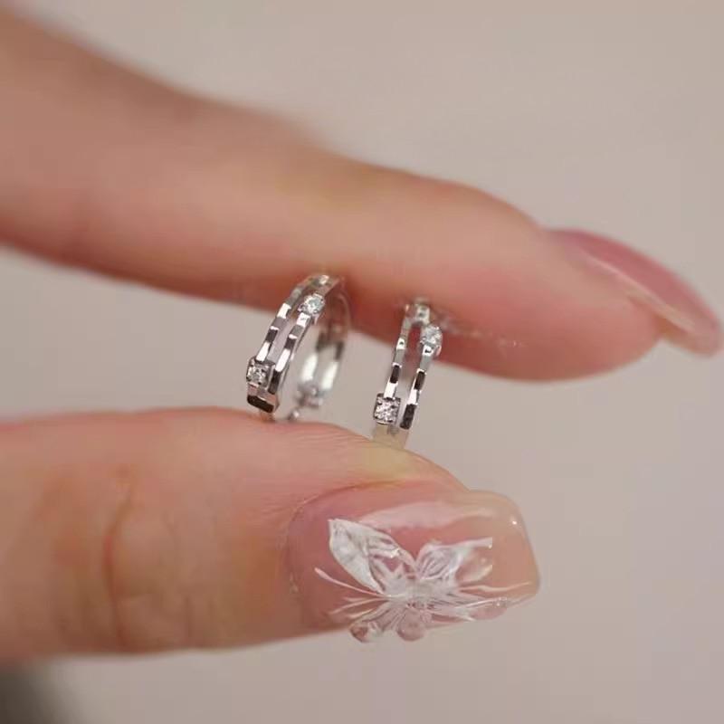 Bông tai đinh nữ 6/8/10 mm, lớp phủ màu bạc S925, đá zircon lấp lánh, khóa cài