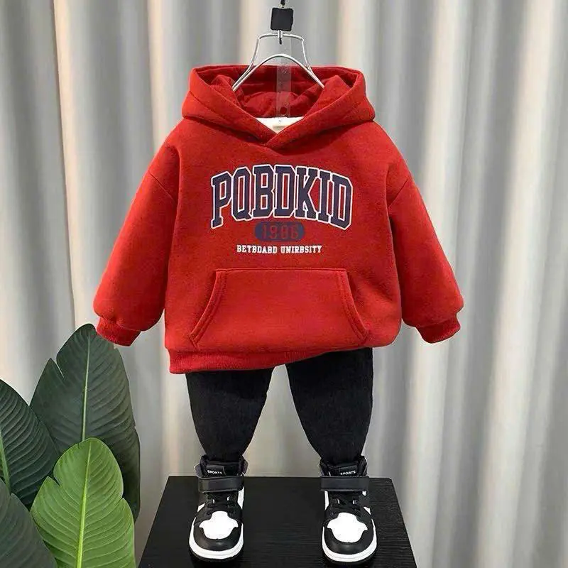 Bộ nỉ hoodie dày dặn ấm áp cho bé trai mùa đông size 9-45kg