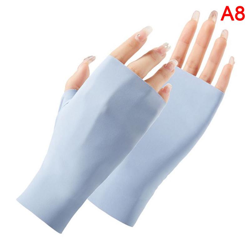 Product Introduction of Summer Ice Silk Half Fingers Gloves Women Breathable Thin Fingerless Gloves Outdoor Riding Driving Gloves Sunscreen Mittens 29