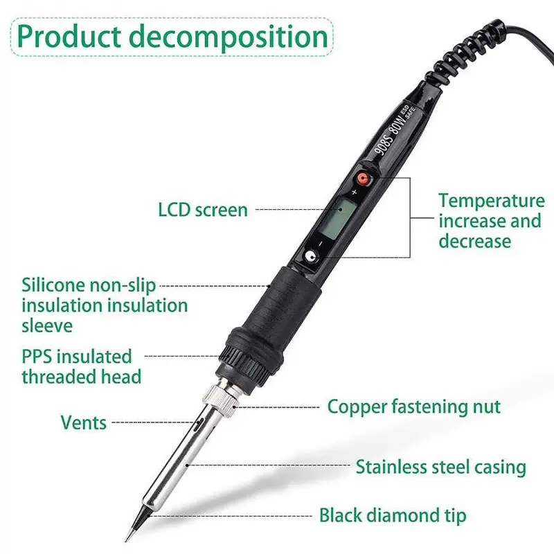 Solder Listrik Set 80W Adjustable Temperature Digital LCD Screen Cepat Panas 220V 180 derajat C - 520 derajat C With Bonus / Iron Set / Iron Tool Kit -908S COD Stock Ready 1