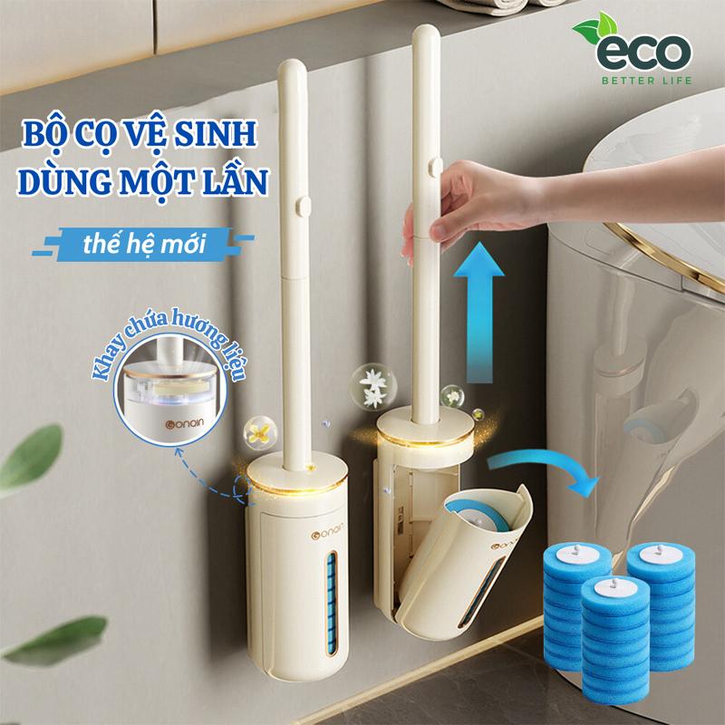 Bộ cọ vệ sinh dùng một lần nâng cấp mẫu 2024, Cọ toilet ECO xoay 360 thế hệ mới có đầu cọ thay thế 2