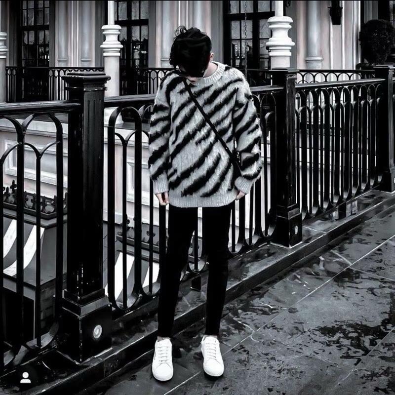 Áo Len Vằn Cho Nam Nữ, Chất Liệu Len Lông Xù, From Rộng Unisex Menswear Sọc