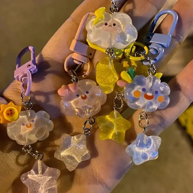 Rantai Kunci Kartun, Reka Bentuk Bintang Awan Comel, Sesuai untuk Pasangan, Kunci Kereta, Beg Loket, Warna Pastel, Lanyard Telefon, Rantai Kunci, Aksesori Barang Kemas, Hebat sebagai Hadiah