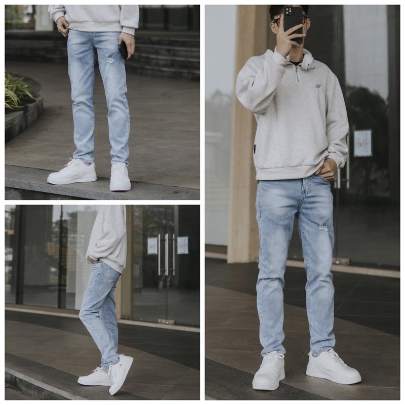 Quần jean nam Pon.mens slimfit gấu co giãn tốt màu xanh ghi nhạt chữ 361 dáng skinny cao cấp giá rẻ