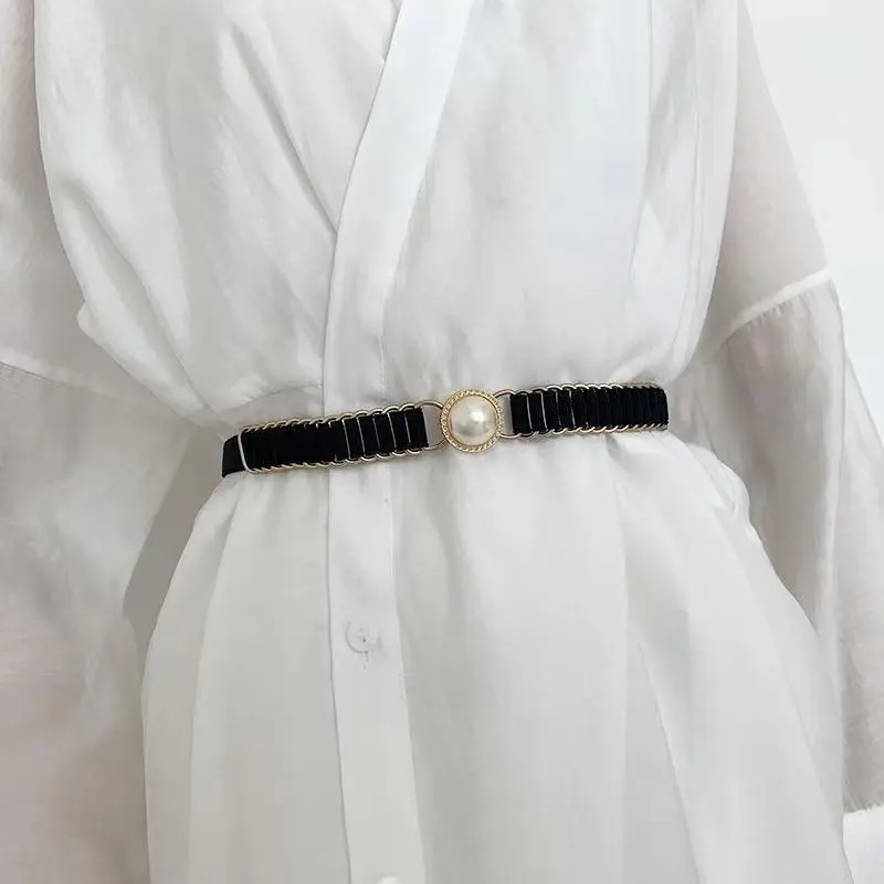 BGS-130 Belt Ikat Pinggang Wanita Sabuk Gesper Mutiara Fashion Casual Dewasa Obi Karet Mewah Kekinian Elegan 0