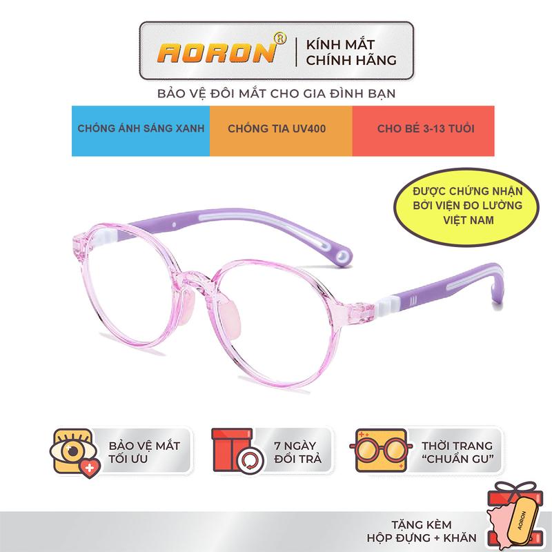 AORON - Kính Trẻ Em Chống Ánh Sáng Xanh, Mắt Kính Cho Bé Từ 4 Tuổi - 13 Tuổi Tròng Kính Tròn Dễ Thương Gọng Kính TR Siêu Bền Có Thể Cài Dây Đeo Chống Tuột - AK156