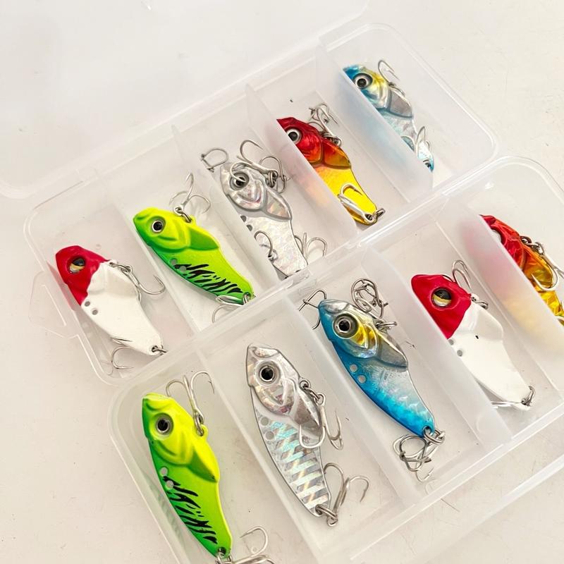 Hộp Mồi Câu Lure Cá Sắt R45 Gồm 5 Con Mồi Kèm 5 Khoá Link - Trọng Lượng 7gr, 10gr và 15gr - Chất Liệu Kim Loại Sơn Bóng Chống Mài Mòn - Fishing