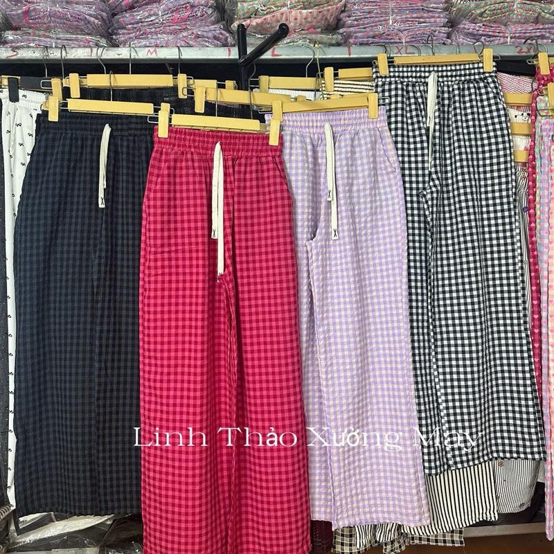 ￼[ Hàng Mới ] Quần Suông Kẻ CaRo,Quần Ống Rộng Kẻ Nhiều Màu Chất Thô Hàn Mềm Mát, Quần Mặc Nhà Thoải Mái Nữ