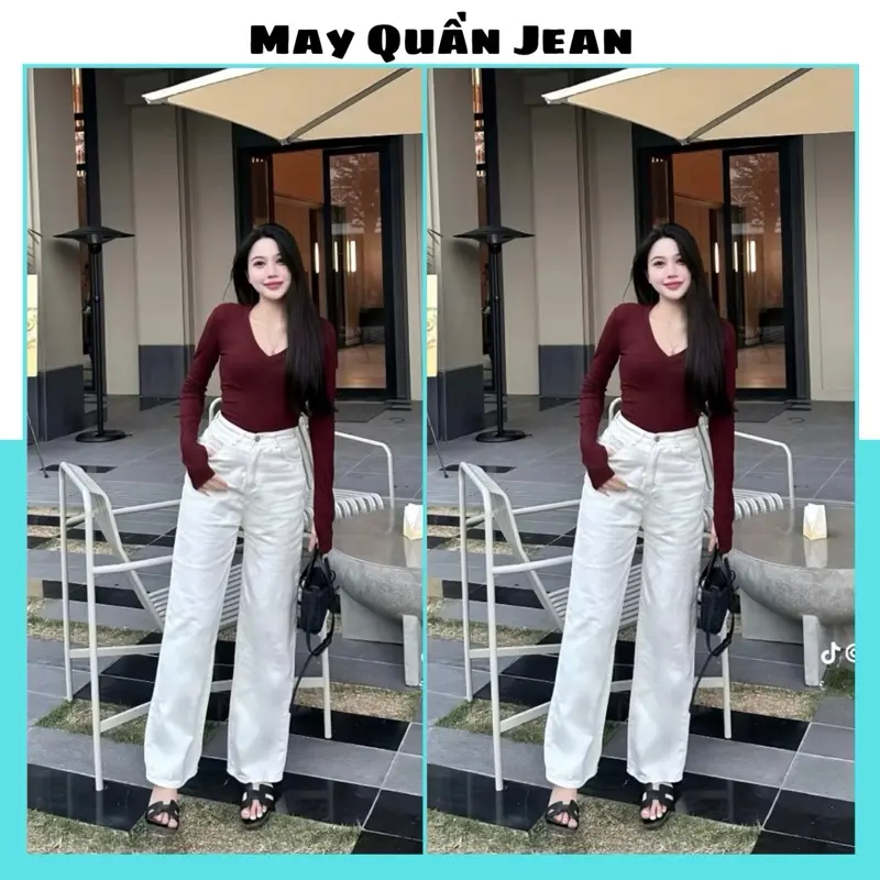 Quần Suông Trắng, Be Cạp Cao Trơn Bagic Dáng Dài 98cm, Chất Jean Mềm Che Khuyết Điểm Tốt