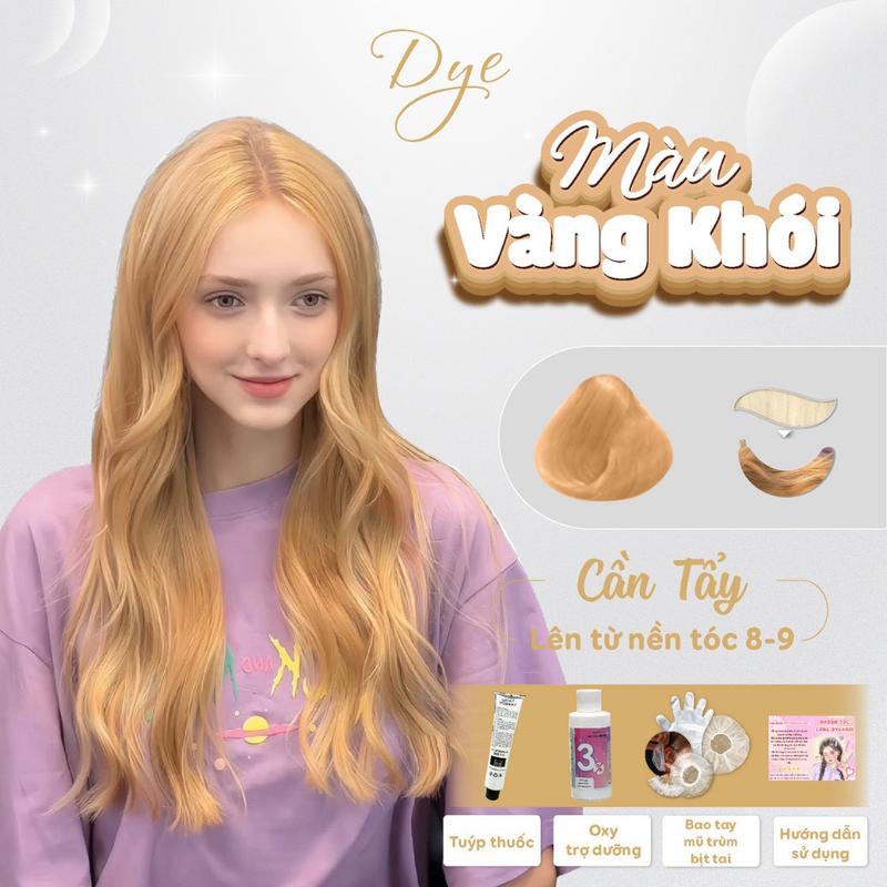 Thuốc nhuộm tóc màu Vàng Khói, Dyehair, Không chứa silicon Bền màu Tặng kèm oxy trợ dưỡng và bao tay Đổi Màu Tóc