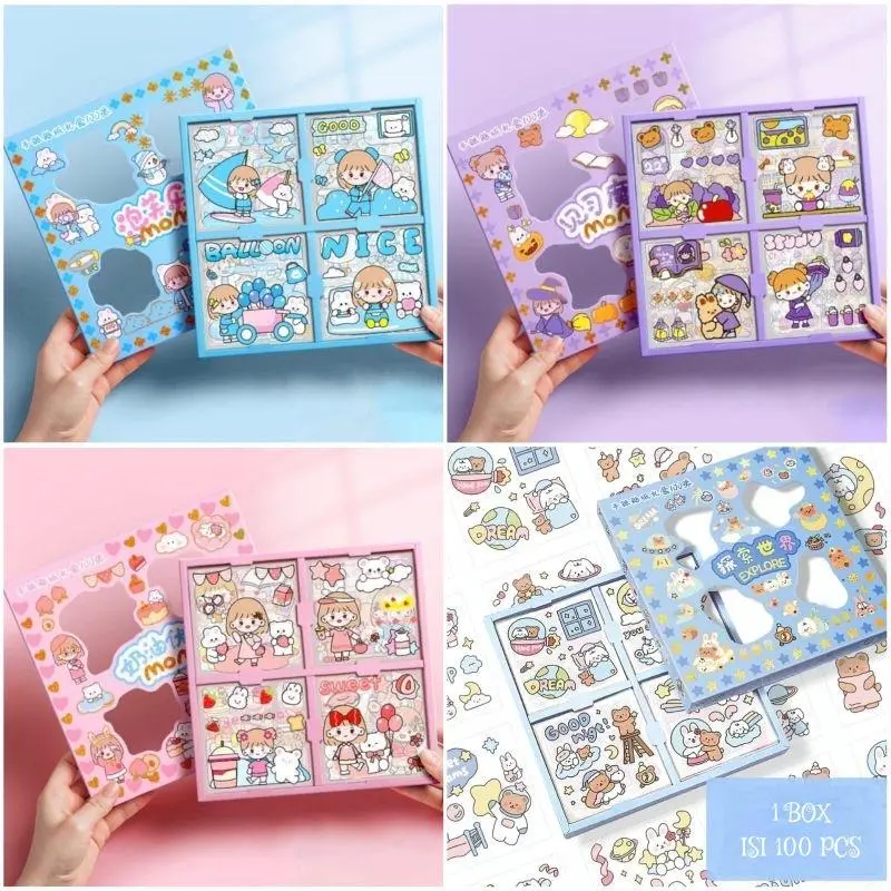 DIVIGO [300gr] T705 | ( 1 BOX ISI 100PCS) Stiker 2D Sticker botol minum 2D plastik anti air/Buku Diary Stiker Motif/Stiker Anti Air Stiker Motif Kartun Korea Lucu Anti Air Dekorasi Handbook Scrapbook DIY