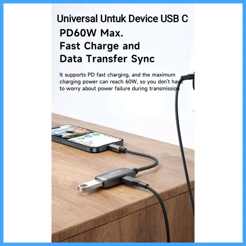 Mcdodo OTG Type C ke USB 3.0 dan Charger 60W Flashdisk Hardisk 2TB 6