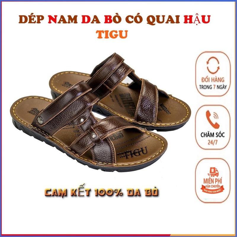 Dép nam da thật⚡FRESHIP⚡đế cao su khâu siêu bền , dép nam quai hậu thiết kế…
