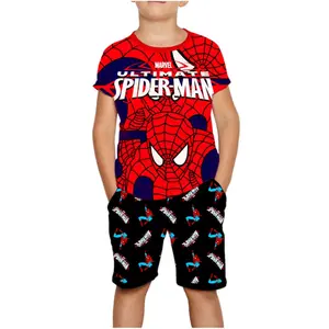 setelan pendek spidermen stelan harian anak laki-laki baju celana