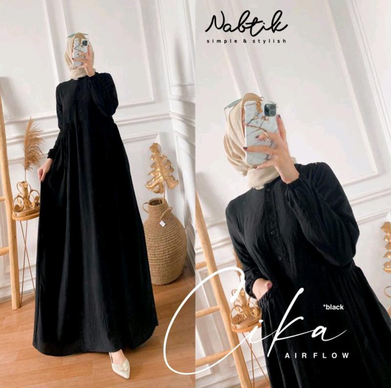 Product Introduction of CIKA GAMIS CRINKLE AIRFLOW WANITA TERBARU 2023 Hitam Cokelat Navy Putih Dress Panjang Kantong 34
