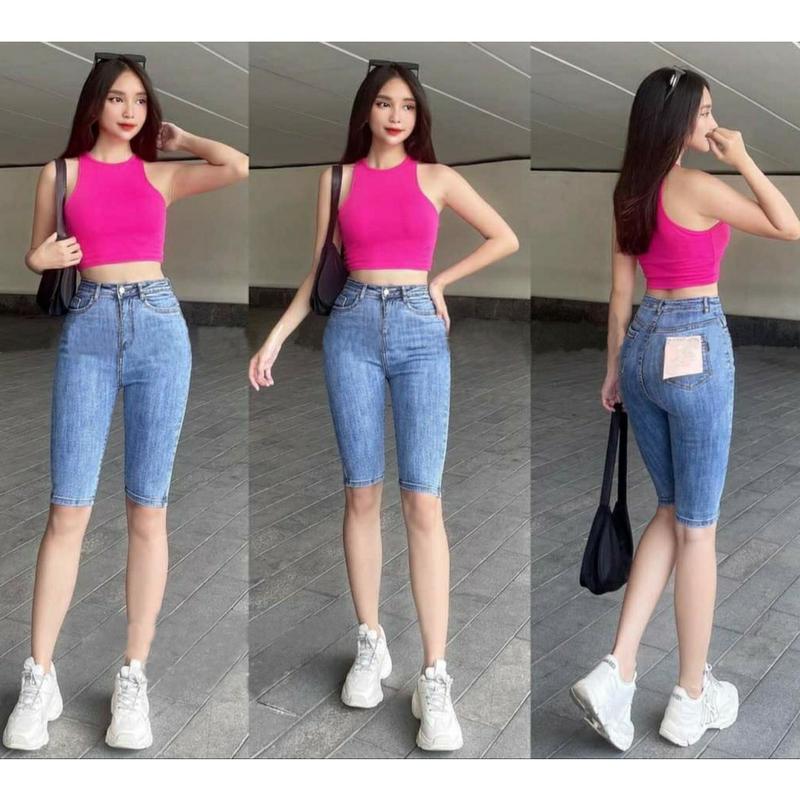Quần JEAN lửng ôm dáng xinh trơn, quần ngố nữ ngố cạp cao chất jean ôm dáng siêu đẹp co giãn Pants