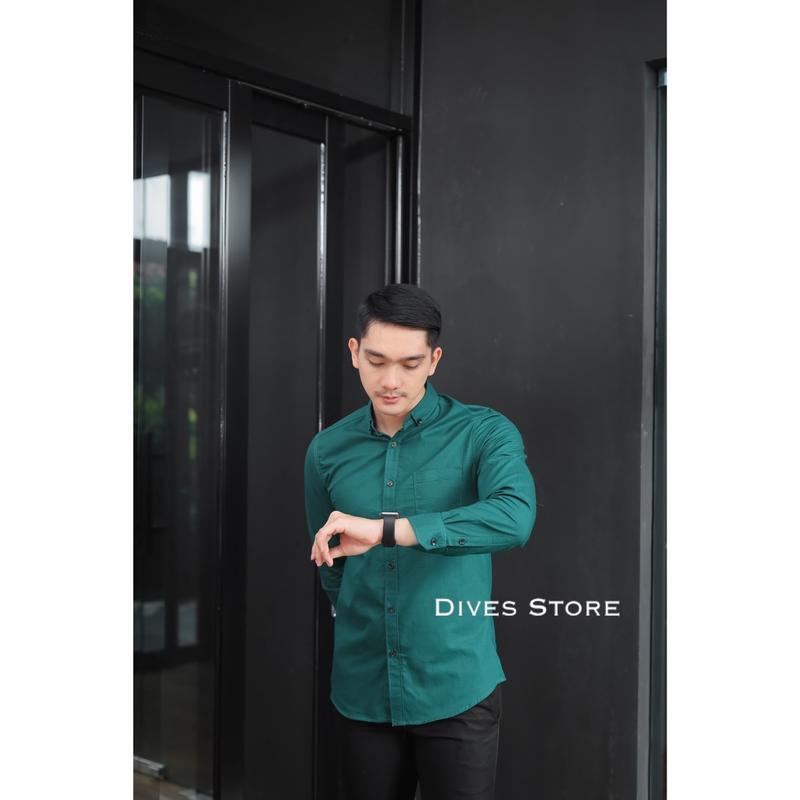 Kemeja pria polos slimfit kasual basic HeM lengan panjang hitam putih army navy maroon mustard coklat bata ungu pink Nyaman Casual 6