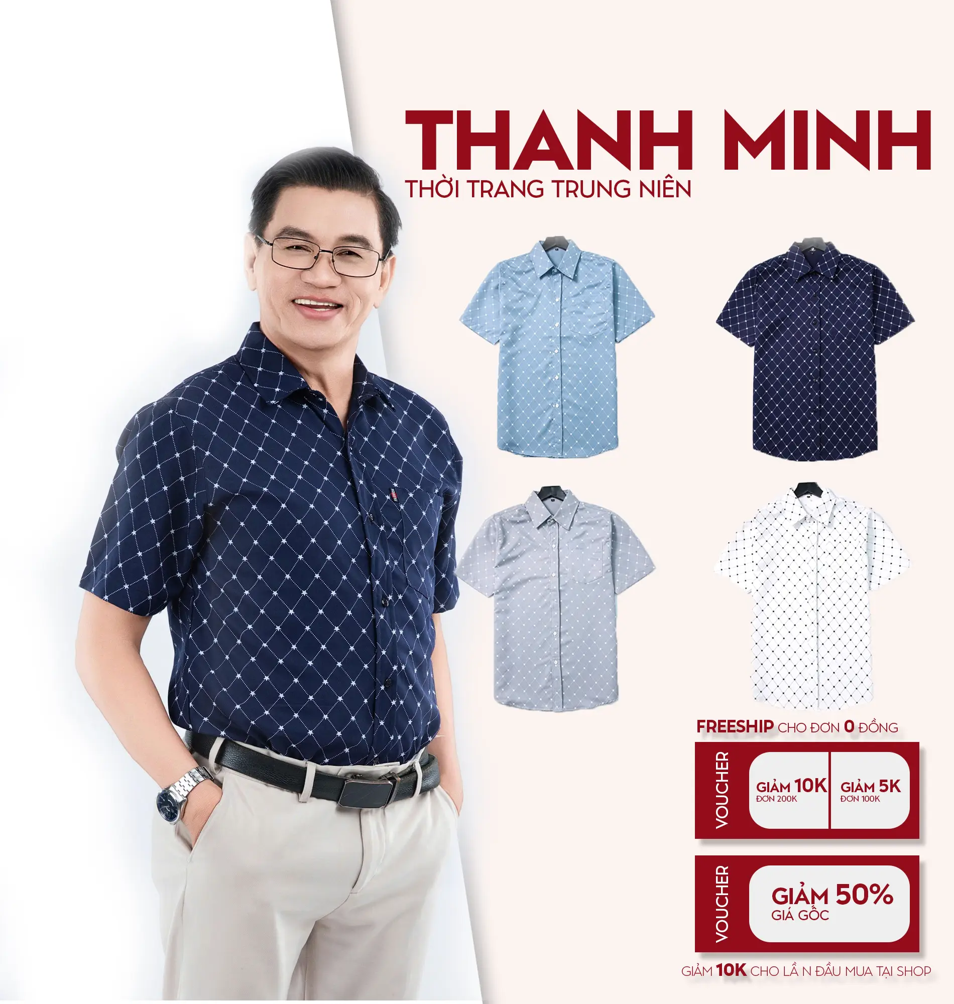 Áo Sơ Mi Trung Niên Ngắn Tay vải lụa cao cấp Tomen họa tiết Ngôi Sao 5 Cánh Menswear Ong