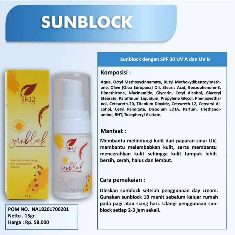 Suncare Lotion  dan Sunblock SR12 Original Cream Pelindung Kulit Wajah Dari Sinar Matahari BPOM SPF 30 - 15g - Extract 2