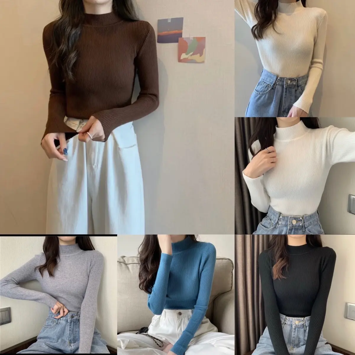 Áo Len Tăm Cổ Ba Phân Dành Cho Nữ Siêu Co Giãn
