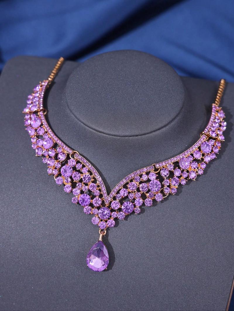 Product Introduction of 4pcs/set Rhinestone Decorated Crown & Necklace & Earrings, Elegant Wedding Bridal Jewelry Set, Bridal Party Favor for Women Girl Gift 6