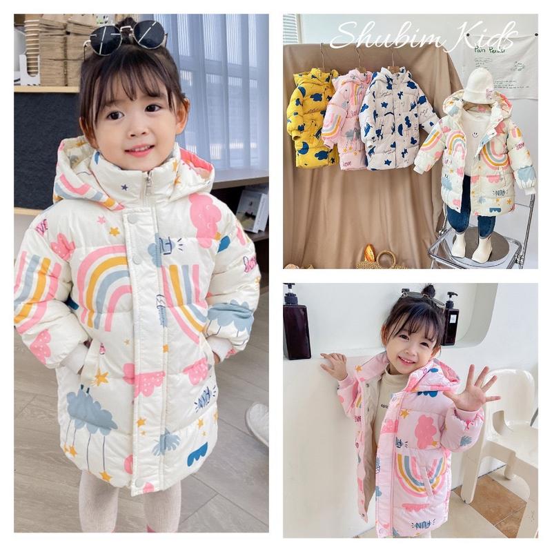 Mẹ ShuBim -AK02- Áo Phao Dáng Dài Phong Cách Dễ Thương Áo Khoác Mùa Đông Cho Bé Trai Bé Gái QCCC