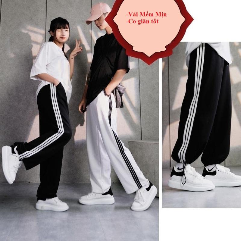 Quần dài jogger nam nữ thể thao 3 sọc form ống rộng để suông rút dây bó chun rút gấu Ulzzang unisex Sport Tập Thể Dục Gym Tập Gym quầnthểdục 3sọc