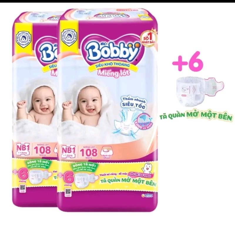 Combo 2 bịch Miếng lót sơ sinh Bobby Newborn 108+6 miếng tã quần mở 1 bên