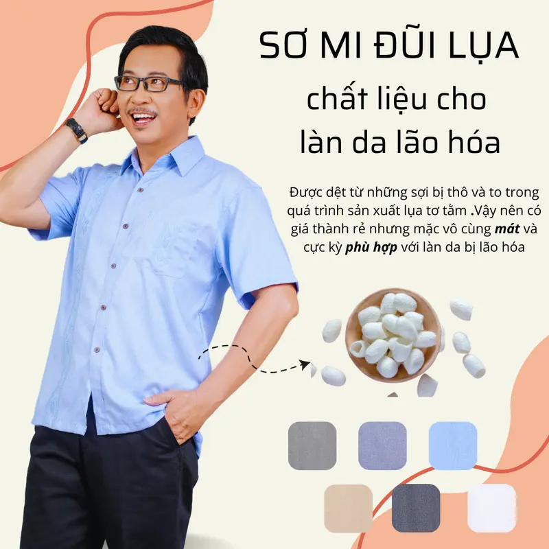 Áo sơ mi trung niên ngắn tay vải đũi mềm mát loại áo sơ mi nam thêu họa tiết form rộng thoải mái ATK30 Menswear 1