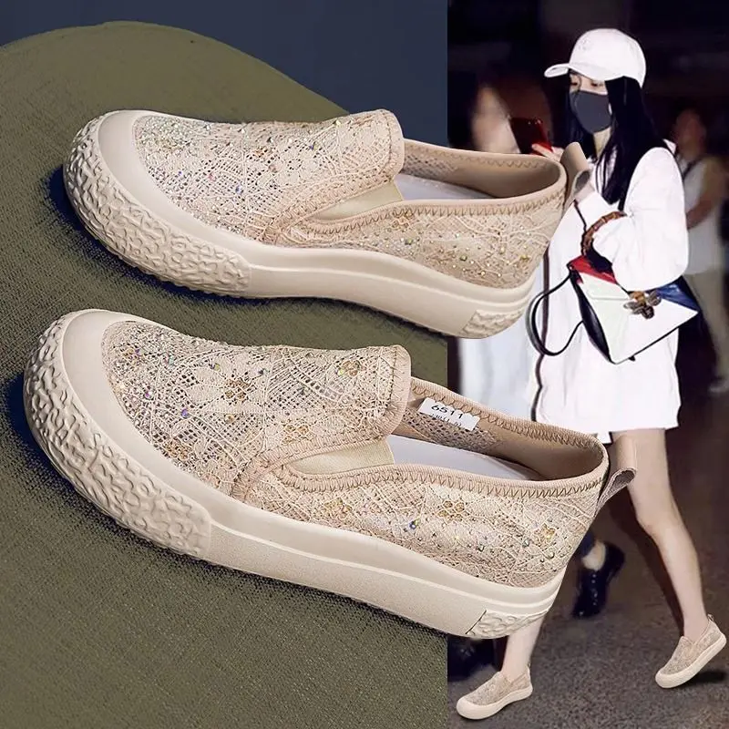 Giày Ngư Dân Lưới Thoáng Khí, Giày Nữ, Phong Cách Cổ Điển, Giày Thường Ngày Đế Bằng, Giày Lười, Giày Bề Mặt Lưới Nữ Lofter, Mùa Hè 2024