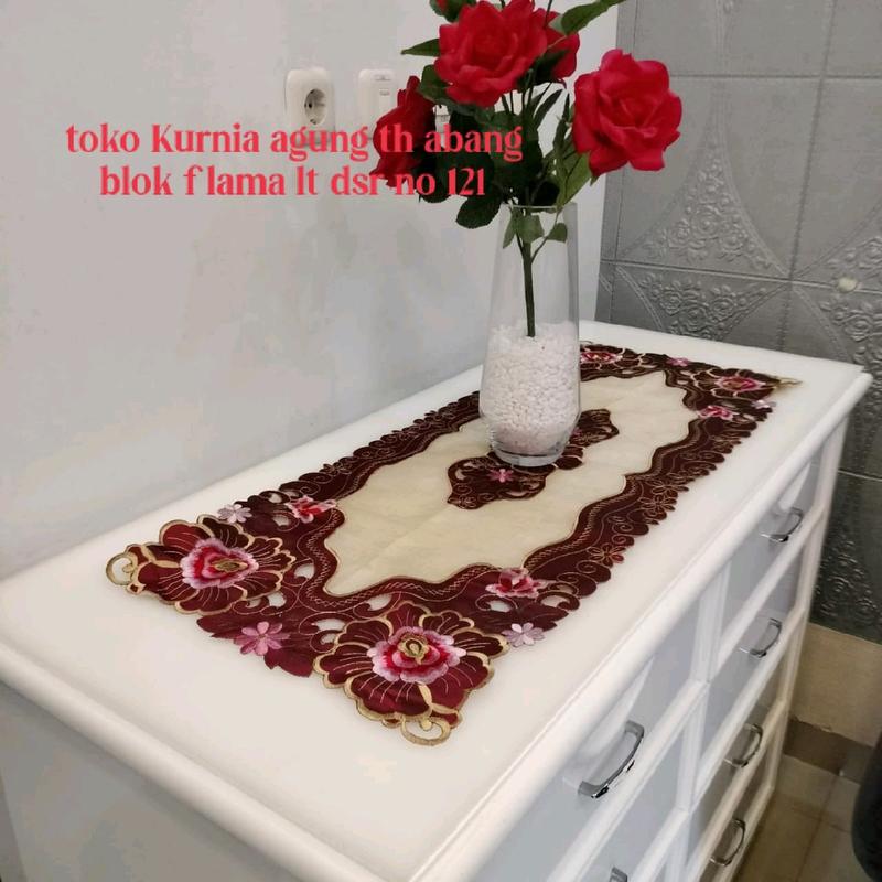 taplak meja tamu bordir impor,motif serat nanas UK 40x100cm Bunga Dekorasi 1