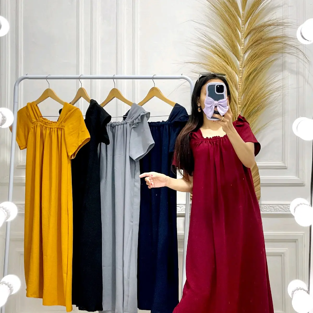 Daster Fuji Karet / Dress Cringkle Airflow Kerut Dada Polos Musim dingin Crinkle Busui Wanita Midi