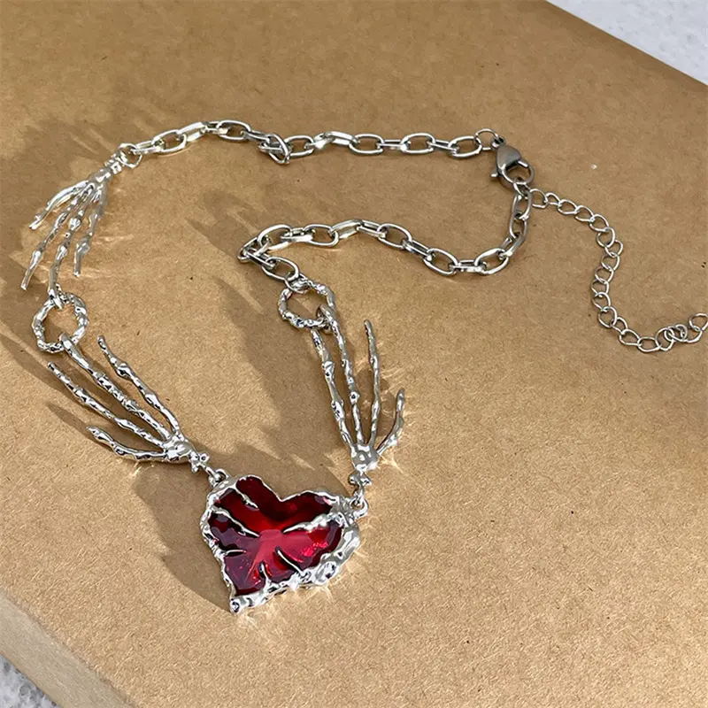 Vòng Cổ Mặt Dây Chuyền Trái Tim Đào, Màu Đỏ Gothic, Kiểu Choker Ngắn, Thiết Kế Móng Vuốt Ma Và Tình Yêu, Vòng Cổ Mặt Dây Chuyền Màu Đỏ Đậm, Dây Chuyền Xương Đòn Punk, Thích Hợp Làm Quà Tặng Halloween Cho Phụ Nữ