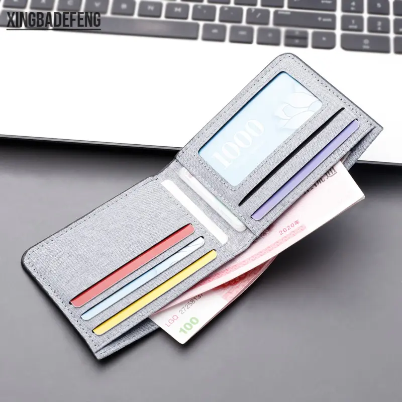 Ví Ngắn Cho Nam, Chất Liệu Vải Bố, Nhiều Khe Cắm Thẻ, Thiết Kế Ngang, Phong Cách Denim, Siêu Mỏng, Thích Hợp Đựng Tiền Đô La, Túi Xách, Ví