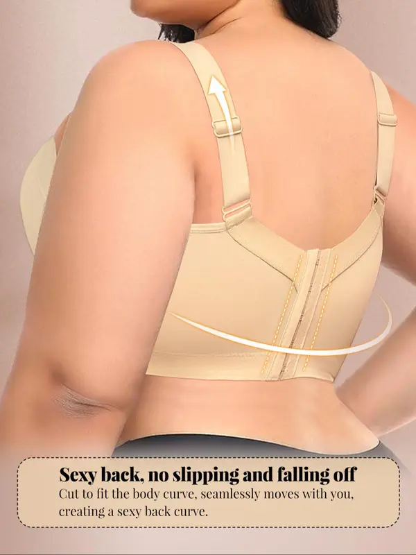 【Plus Size】 Solid Underwire Bra, Casual Basic Comfortable Curvy Breathable Full Coverage Bra for Daily Wear, Women's Plus Size Lingerie for All Seasons 7