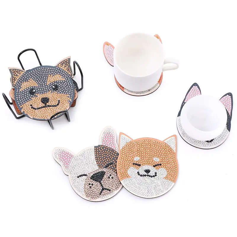 Cute Dog Pattern DIY Diamond Arts Colorful Painting Coaster Kit, 10pcs/set Fun DIY Decorative Art Coaster, Home Decor Set, DIY Decorative Craft for Home Office Coffee Table 3