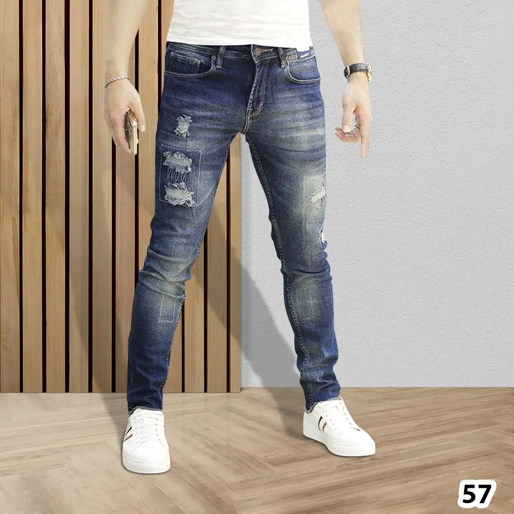 DN 57  Jean Dài Nam Màu Xanh Bạc Sước Ôm Gọn Chất Vải Co Giãn Pants Menswear