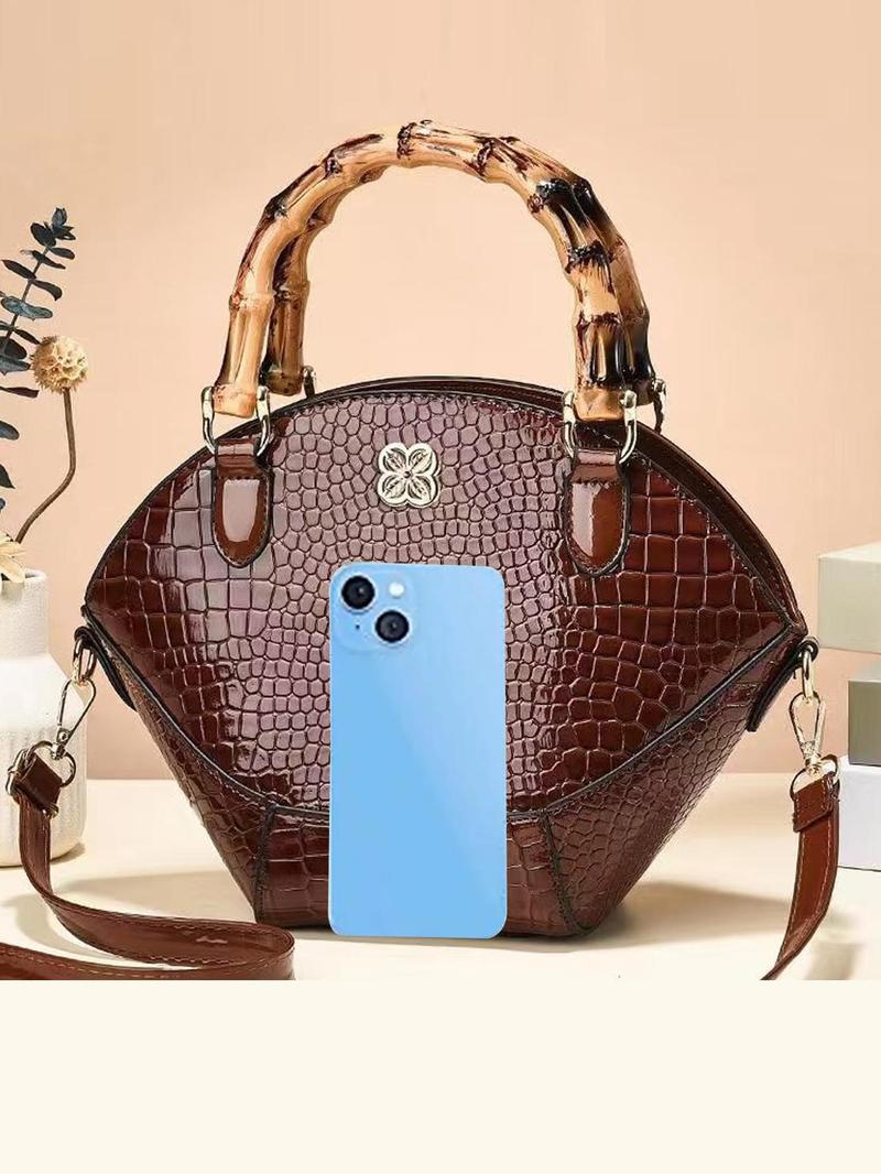 Product Introduction of Fashionable crocodile pattern decor Handbag, Elegant Pu Leather Zipper Shoulder Bag for Women, Casual Trendy Versatile Daily Commuting Bag, Girl Fashionable Shopping Bag 8