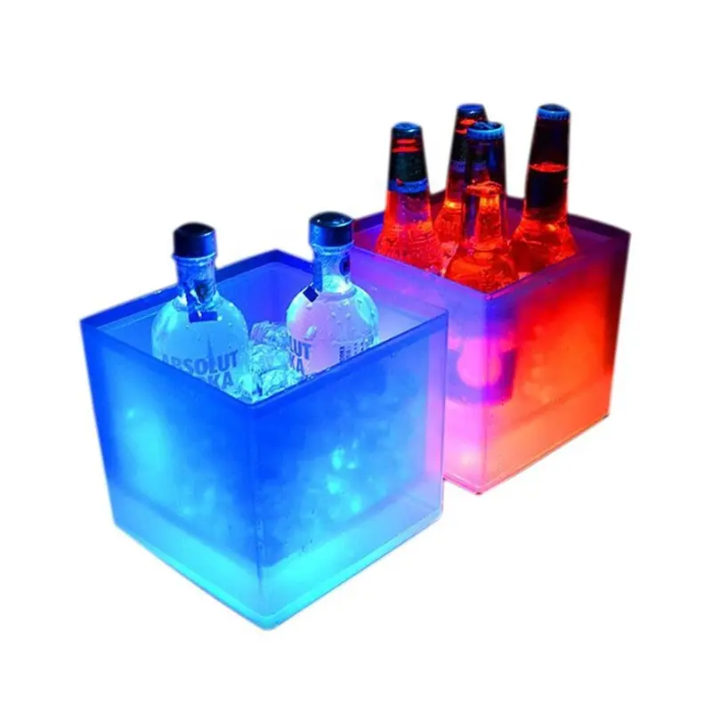 Xô đá ướp lạnh có đèn led 3.5 lít HC305 Đèn 7 màu tự động thay đổi Hình vuông 19x19xcao18.5cm Nhựa PP cho bar KTV party 5