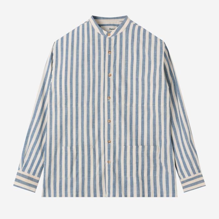 Gambar Baju Muslim Duha Muslimwear - Baraa Shirt Long Sleeve - Blue White Stripes dari Duha Muslim Wear Kota Tangerang Tokopedia