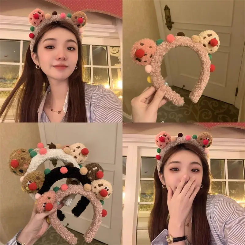 [7262 Positive Reviews] Ugly Cute Cookie Plush Headband for Women, Autumn and Winter Cartoon Cute Face Washing Makeup Headband Hair Clip Hair Accessory