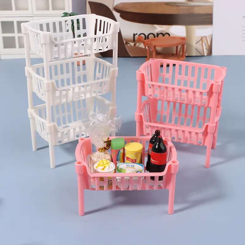 Bakul penyimpanan buah-buahan dan makanan mini untuk rumah anak patung, bakul boleh tindanan, aksesori hiasan rumah anak patung, 1 / 12