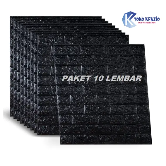 [ PAKET 10 LEMBAR ] Wallpaper 3D Foam Batu Bata / Sticker Dinding Timbul Warna HITAM