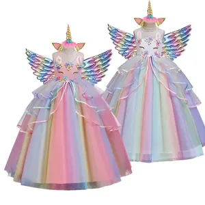 3pcs Unicorn Anak Panjang +Wing+Headband Set Halloween Christmas Girl Cute Dress Princess Dress