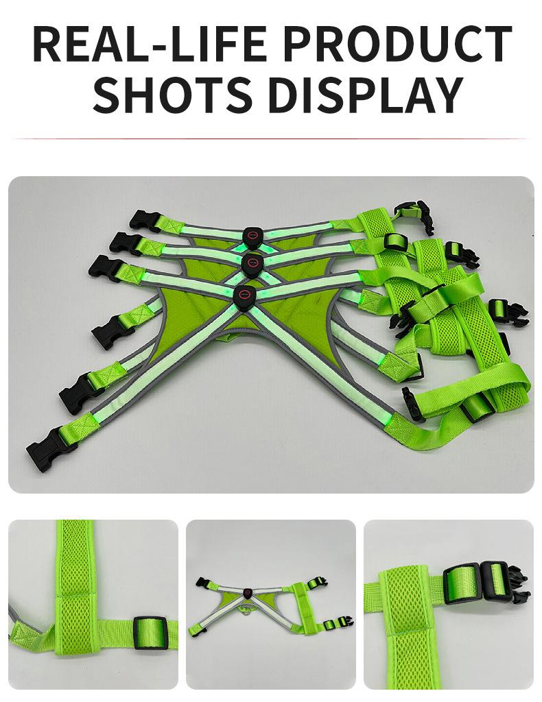 Product Introduction of Pet cat and dog cross double light strip undershirt USB rechargeable light up cat and dog chest and back strap warning clothes cat  clothes harness pet  harness 17