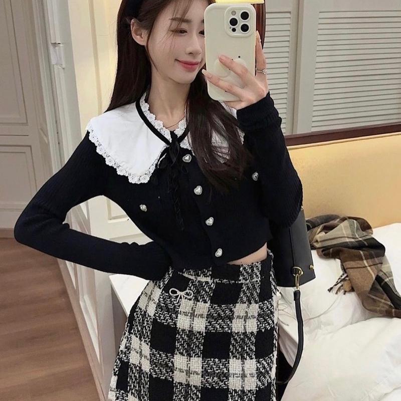    XẢ KHO   SET 3 MÓN ÁO BO GÂN CHÂN VÁY CARO    tặng bèo   51300 KHÁNH VY STORE -  Nữ 