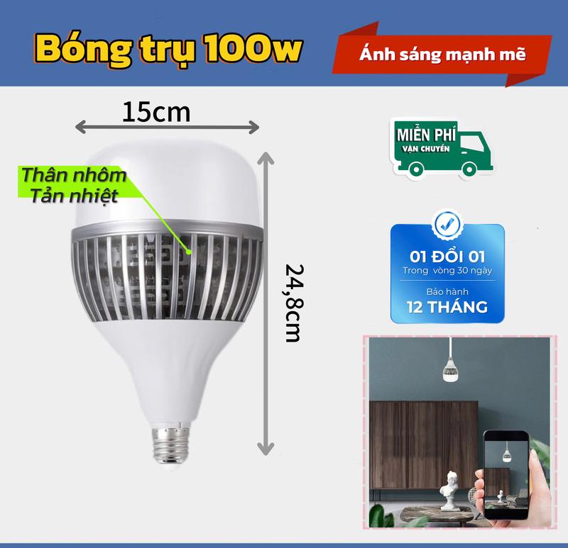Bóng đèn led trụ dân dụng loại lớn công suất 100w (150mmx248mm) ánh sáng trắng led bulb bóng đèn bóng  đèn