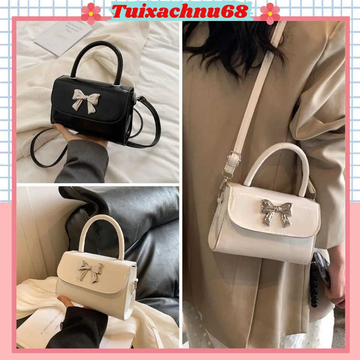 Túi xách cầm tay đeo chéo túi nữ hot gắn nơ bạc sang chảnh phong cách trẻ trung TXN 875