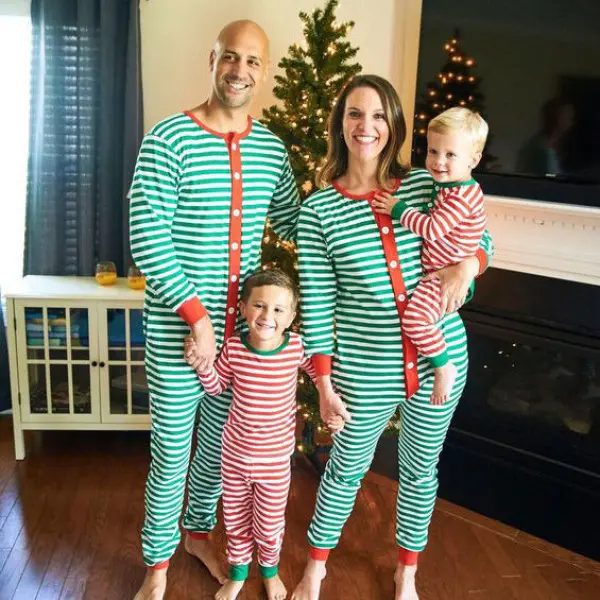 Christmas Striped Colorful Home Wear Romper Parent-Child Outfit Suit St2608